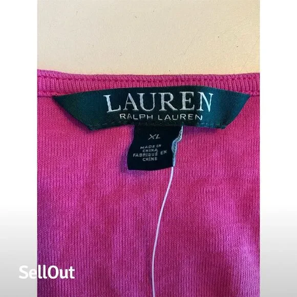 Lauren Ralph Lauren Women's V-Neck Blouse Pink XL 3/4 Sleeve Casual - Picture 5 of 6